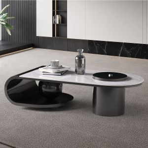 Reno Center Table With Marble Top And Iron   Metal Base