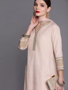 Women Pink Floral Embroidered Striped Palazzo Kurta Set
