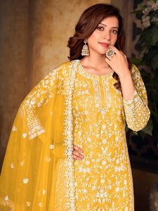 Yellow Net Partywear Palazzo Suit