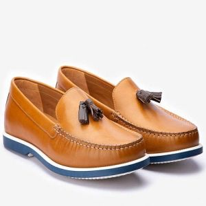Mens Tan Brown Leather Loafer Shoes