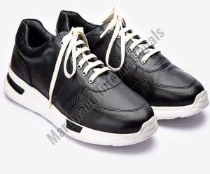 Mens Premium Black Leather Sneakers