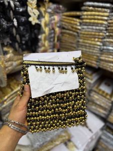 Plain Velvet White Pearl Beads Lace, Color : Golden for Garments