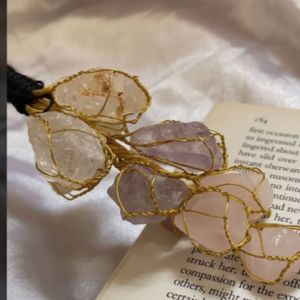 Amethyst Clear Rose Quartz Wire Wrapped Hanging Pendant