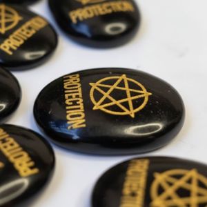 Pentacle Grounding Black Onyx Engraved Protection Stone