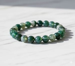 Polished Gemstone Natural Moss Agate Beaded Bracelet, Color : Blue