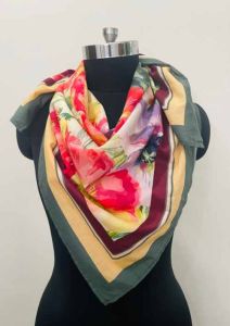 Cotton Square Botanical Theme Scarf, Color : Multicolor