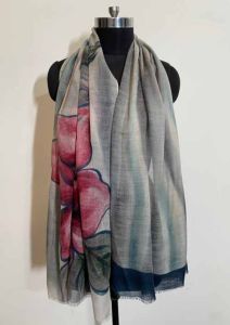 Wool Silk Hand Printed Floral Printed Scarves