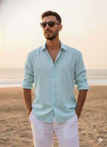 Ocean Haze - Tailored Linen-Blend Shirt