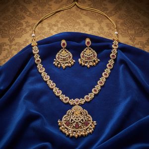 Best Quality Kemp Jewellery Designer Matte Gold Polish Full Stone Necklace Set