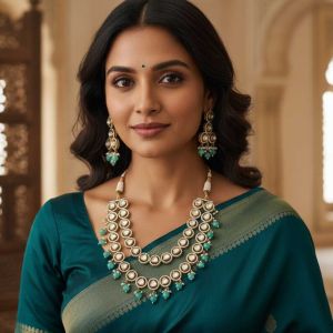 Classic Mehendi Polish Full Stone Short Necklace for Parties