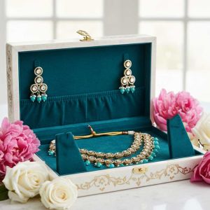 Designer Full Stone Mehendi Polish Short Necklace Set