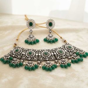 Elegant American Diamond Black Rhodium Polish Party Wear Necklace Set
