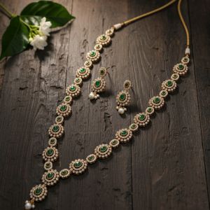 Elegant Kemp Designer Matte Gold Polish Party Wear Long Kemp Necklace Set