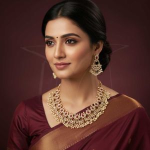 Kemp Jewellery Beautiful Matte Gold Polish Fancy Design Kemp Necklace Set