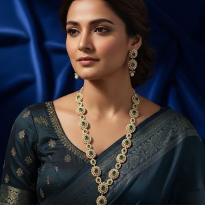 Kemp Jewellery Designer Matte Gold Polish Party Wear Long Kemp Necklace Set