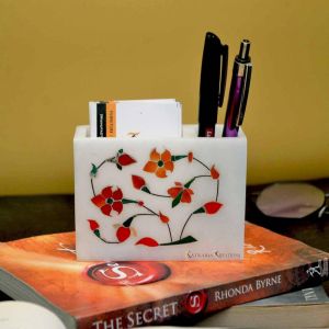 Polished Marble Inlay Pen Holders, Color : Multiple Color