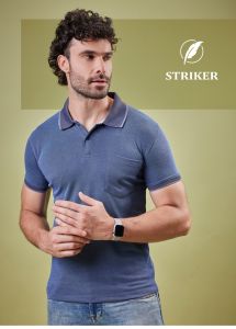 Cotton Blend Mens Blue Pocket Polo T-Shirt Casual Wear