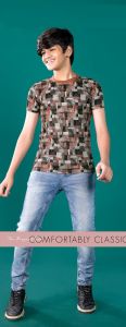 Cotton Blend Mens Brown Printed Geometric T-Shirt Casual Wear