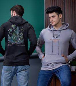 Mens Cotton Soul Surf Graphic Hoodie, Color : Black / Light Grey