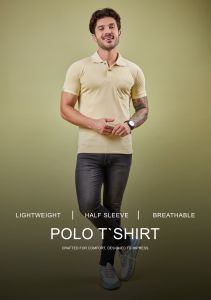 Cotton Blend Mens Light Yellow Breathable Polo T-Shirt Casual Wear