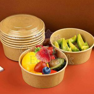 Plain 1250ml Round Kraft Paper Salad Bowl, Color : Brown