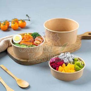 Plain 750ml Round Kraft Paper Salad Bowl, Color : Brown