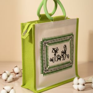 Printed Jute Canvas Bags, Color : Red, Green, Brown