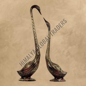 Polished Brass Decorative Swan Pair Showpiece