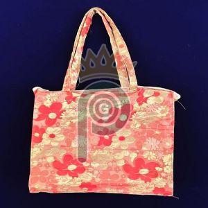 Loop Handle Red Cotton Printed Handbag for Everyday Use