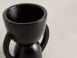 Black Sculptural Pedestal Bowl with Dual Handles
