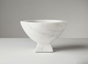 Marble Pedestal Accent Bowl, Color : White With Natural Grey Veins