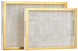 Mother OF Pearl & Brass Mosaic Serve Tray Set OF 2 Pcs