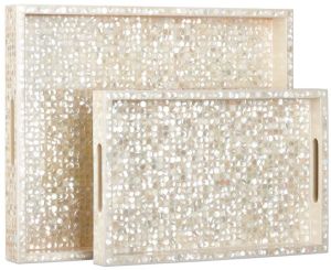 Mother OF Pearl & Resin Mosaic Serve Tray Set OF 2 Pcs