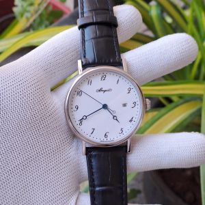 Round Breguet Classique White Dial Black Leather Strap Swiss Automatic Watch
