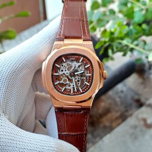 Patek Philippe Nautilus Rose Gold Brown Dial Brown Leather Strap
