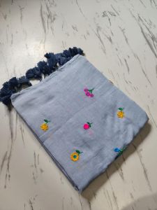 Embroidered Fancy Mulmul Cotton Sarees Party Wear