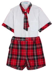 Polyester-Cotton Blend Boy Kids School Uniform, Color : Red, White