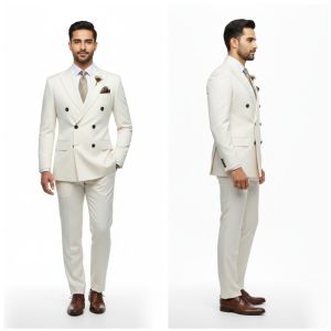 Mens Cotton Plain White Two Piece Suit