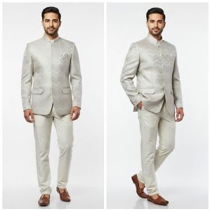 Mens Stylish White Textured Polyester Blazer