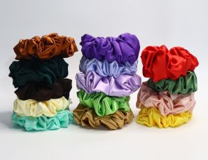 Fabric Premium Satin Plain Hair Scrunchies, Color : Multicolour