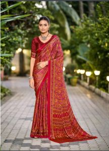 Crepe Printed Uniform Sarees, Brand Name : Coral Inc