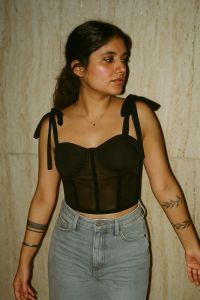 Women Satin Black Corset Top