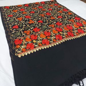 Ladies Golden Lace Floral Cashmilon Stole 28 X 80 Inches
