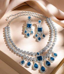 Silver Blue Sapphire Necklace Set