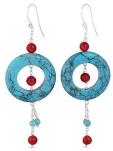 Ladies Stabilized Turquoise Coral Beaded Earring