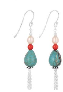 Ladies Turquoise Pearl  Red Coral Beaded Earring