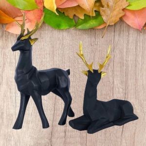 Color Coated Polyresin Decorative Deer Set Showpiece