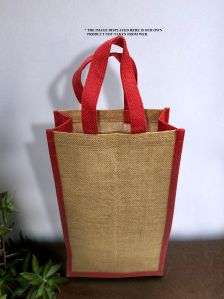 Polished Double Wine Bottle Jute Bag, Color : Brown