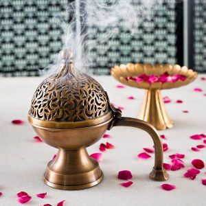 Metal Krafts Coated Brass Dhoop Burner, Color : Antique