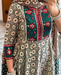 Printed Pure Cotton Anarkali Suit Set, Sleeves Type : 3/4 Sleeves